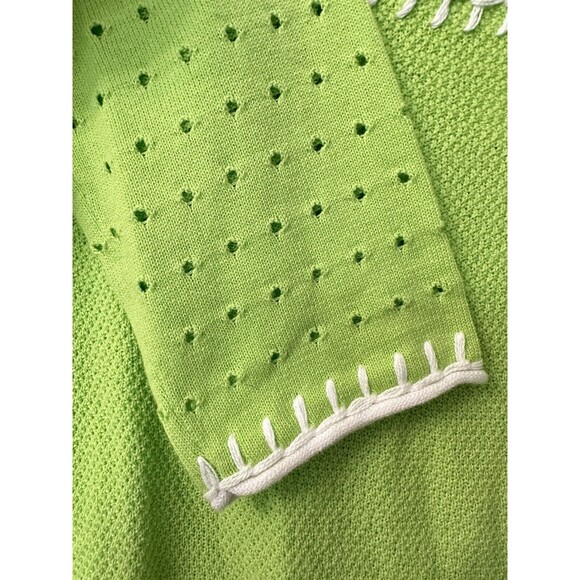 NEW Pure Amici Womens Medium Blanket Stitch Sweater Eyelet Sleeve Kiwi Green USA - Picture 3 of 7
